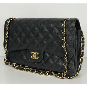 Chanel Classic Caviar Jumbo Double Flap Bag in Black Leather 2009-2010 U1